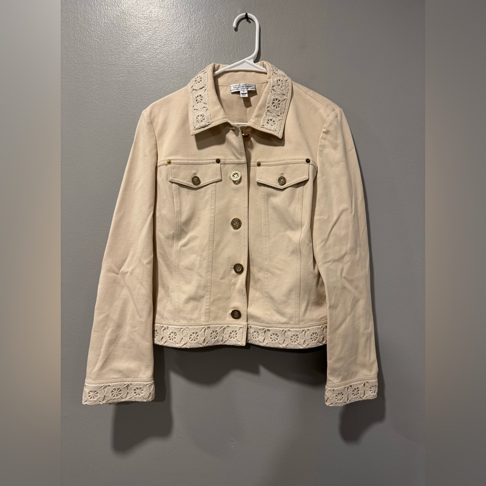 St John Sport M Cream Lace-Trim Cotton Jacket